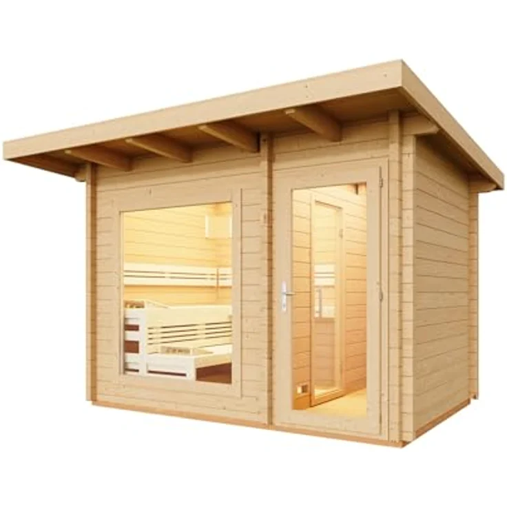 Infraworld Gartensauna Terra 2B, Saunahaus 341 mit Blockbohlen aus nordischer Fichte 70mm, Espe Inneneinrichtung – Bild 4