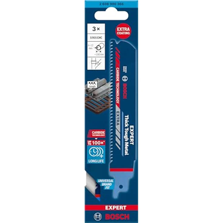 Säbelsägeblatt Expert Thick Tough Metal Länge 150 mm Breite 25 mm Zahnteilung TPI 8 3 mm S-Schaft – Bild 2
