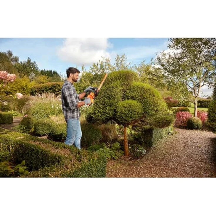 Black + Decker Elektro-Heckenschere (500W, 50 cm Schwertlänge, 22 mm Schnittstärke, Bügel-Zweithandgriff und transparentem Handschutz, für mittlere bis große Hecken) – Bild 6