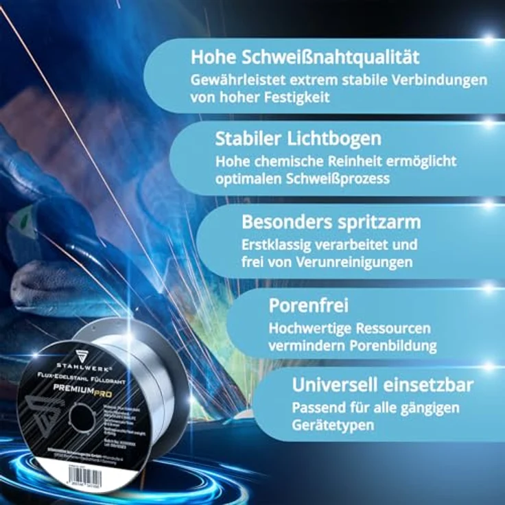 STAHLWERK FLUX Edelstahl Fülldraht E308LFC, 0,8 mm, 0,45 kg D100-Spule, selbstschützend, für MIG/MAG-Geräte, schweißen ohne Gas – Bild 2