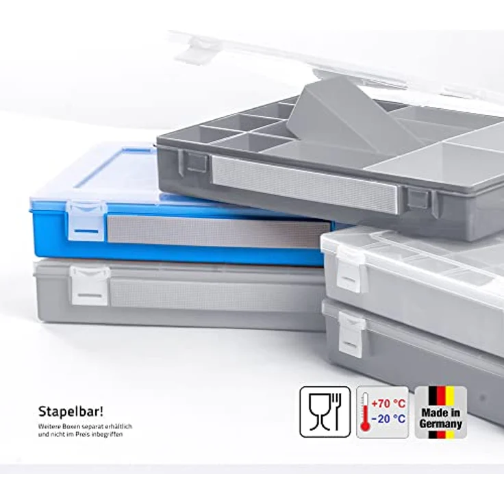 hünersdorff Sortimentskasten PP-Classic, stabile Sortierbox mit 24 Fächern, feste Facheinteilung, 22,5 x 33,5 x 5,5 cm, blau – Bild 3