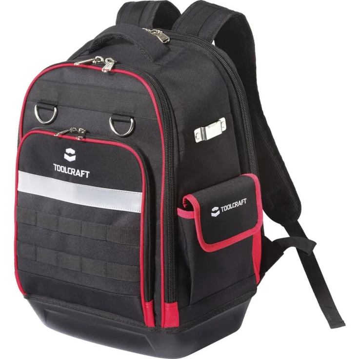TOOLCRAFT TO-10207233 Profi Werkzeugrucksack, ergonomisch gepolstert, herausnehmbarer Werkzeugeinsatz, reflektorverstärkt, 35 x 45 x 23 cm, schwarz