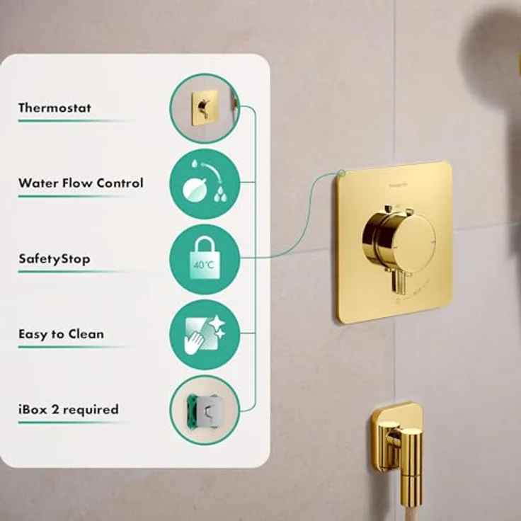 hansgrohe Ecostat Comfort Q Duschthermostat Unterputz, Duscharmatur mit SafetyStop bei 40°C, für 1 Verbraucher, Polished Gold Optic, 33712990 – Bild 2