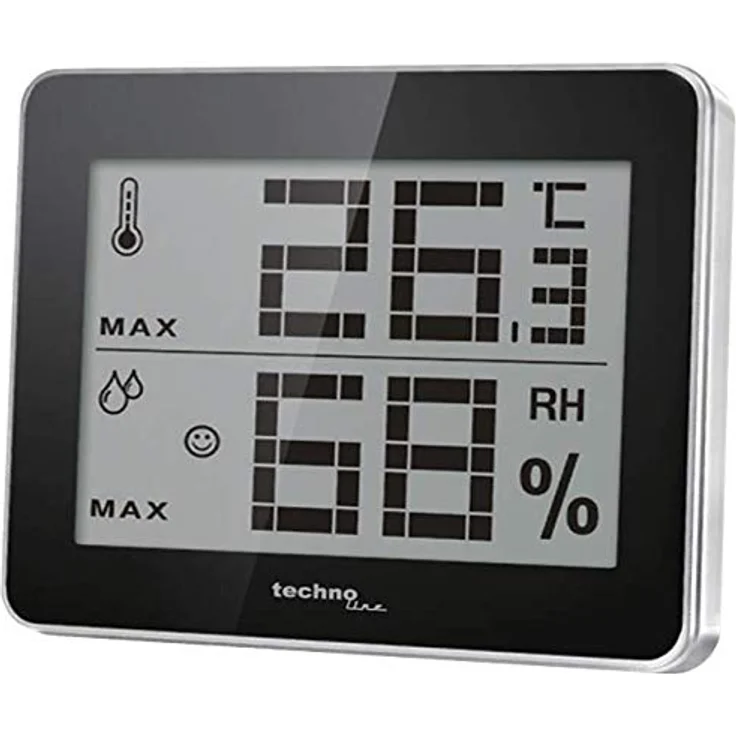 TECHNOLINE WS 9450 Wetterstation, kompakte Raumklima-Station mit Innentemperatur- und Luftfeuchteanzeige, hochglanzschwarz, inkl. MIN/MAX-Speicherung und Wohlfühlindikator – Bild 2