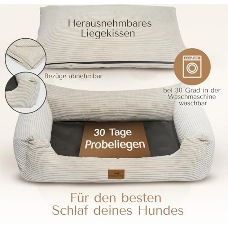 FREUDENTIER Orthopädisches Hundebett aus Cord - Waschbar - Herausnehmbares Liegekissen - Oeko® TEX Zertifiziert & Handmade in Europe - Beige, M – Bild 4