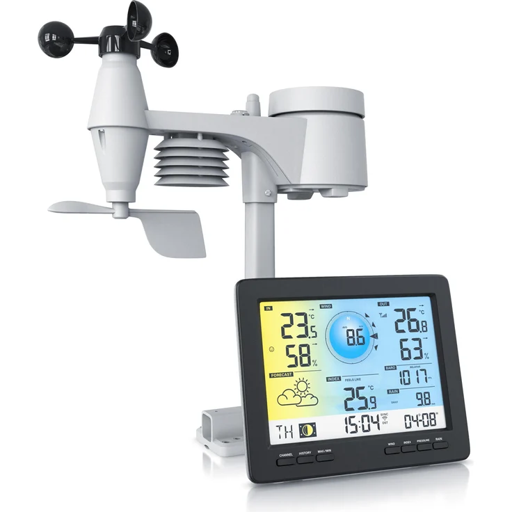 Brandson Funkwetterstation 5-in-1 mit Wettervorhersage, Frostalarm und App-Anbindung, Schwarz