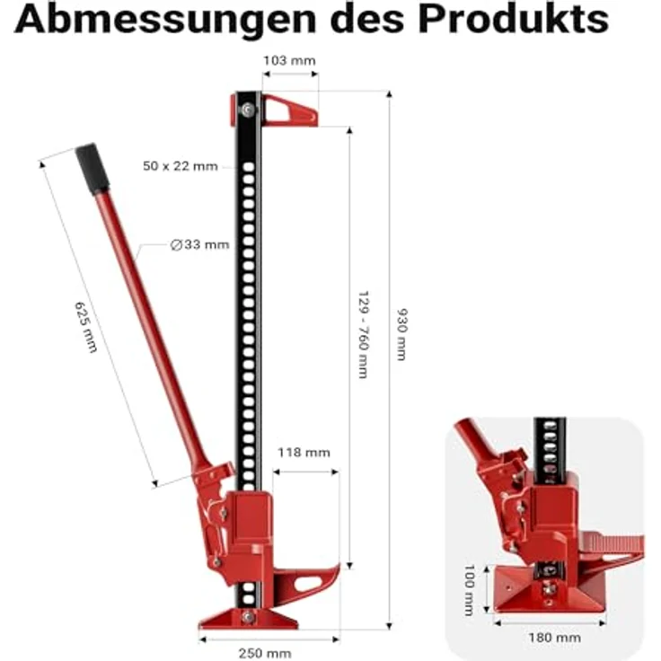 Wiltec Offroad Wagenheber bis 3000 kg max. 76 cm, Farmer Jack aus Stahl, ideal für Geländewagen, SUV, ATV und Anhänger – Bild 4
