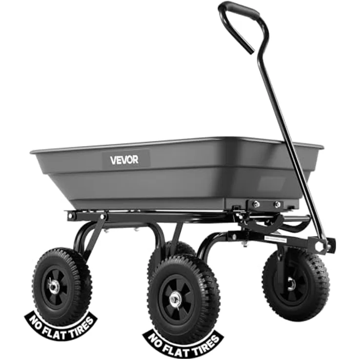 VEVOR Gartenwagen mit Kippfunktion, 181 kg belastbarer Bollerwagen, 270° drehbarer Transportwagen für Gartenarbeiten mit 8 Zoll pannensicheren Kunststoffreifen