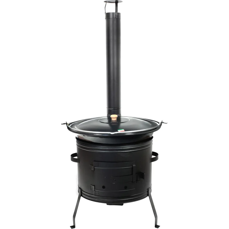Grillplanet Holzkohlegrill Grillplanet Gulaschkanone 39 cm inkl. 22l Gulaschkessel und Deckel, Set - Outdoor Kochgerät für Gulasch und Eintöpfe, emaillierter Kessel, stabiles 1,2 mm Blech, abschraubbare Beine