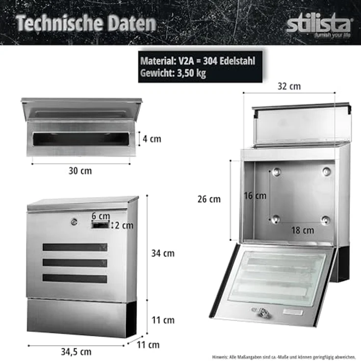 Wand Briefkasten, hochwertig aus V2A Edelstahl – Bild 5