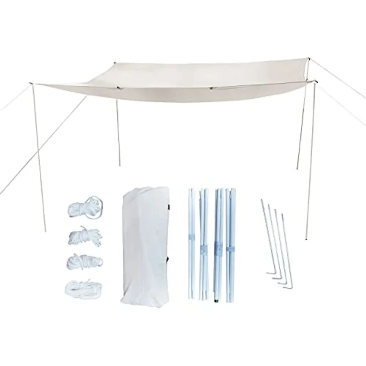 Defacto Sonnensegel Wasserdicht Rechteckig 3x4m UV-Schutz & Wetterschutz Sonnenschutz Set inkl Befestigungsseile mit 4 Stangen, für Balkon, Terrasse, Camping, Polyester | Beige – Bild 1