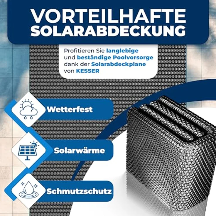KESSER Pool Solarabdeckplane Rund Ø 244 cm | Solarfolie Stärke 120 µm | Solarabdeckung Solarplane zuschneidbar |Poolsolarplane Solar Folie Poolheizung für Wassererwärmung Wärmeplane Schwarz, 300 x 200cm – Bild 5