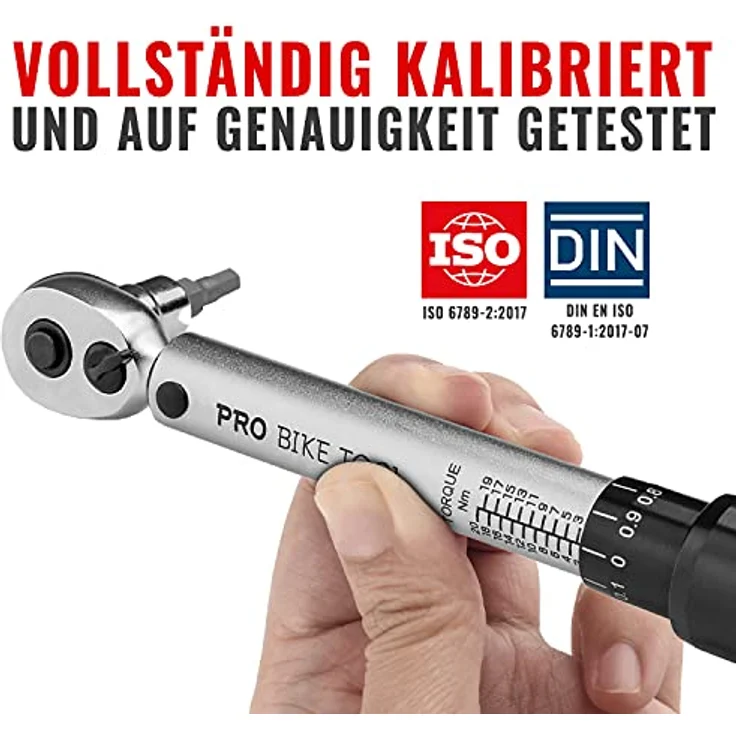 PRO BIKE TOOL 1/4 Satz Drehmomentschlüssel - Wartungsset für Fahrrad, Straßen- und Mountainbikes - inkl. Innensechskantschlüssel und Torx-Stecknüssen - 2 bis 20 Nm, Chrom, Ratschenwerkzeug mit präziser Einstellung – Bild 2