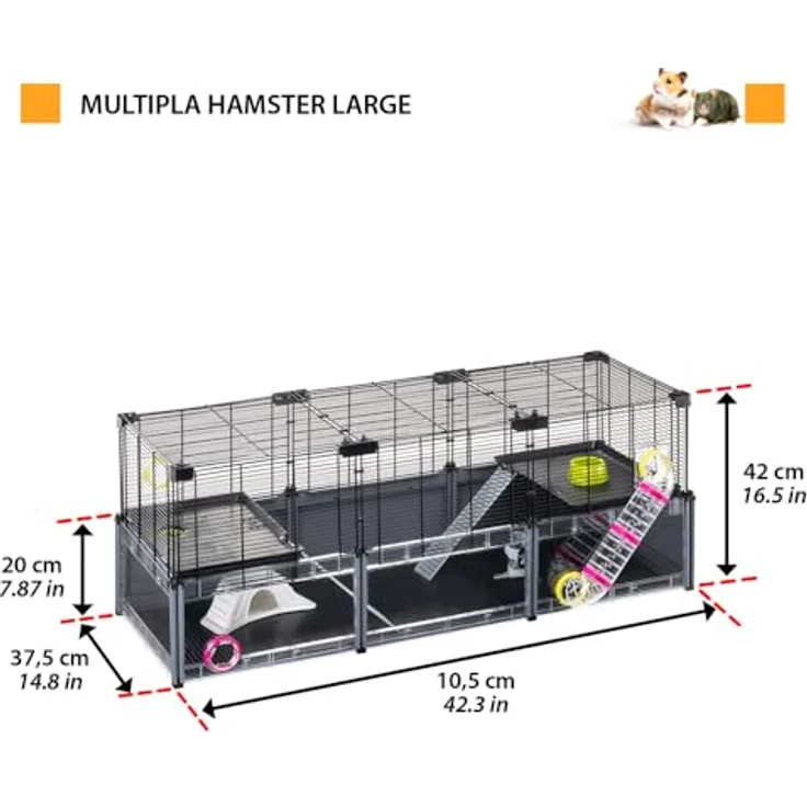 Ferplast MULTIPLA Hamster Large, modularer Käfig aus Metallgitter und recyceltem Kunststoff mit Zubehör, 107,5 x 37,5 x H 42 cm – Bild 2