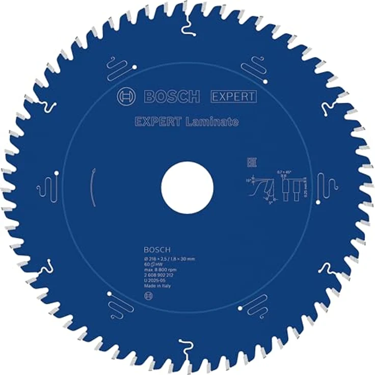 Bosch EXPERT Laminate Kreissägeblatt, 216 mm, für kraftvolles Laminatschneiden, T60, Professional Zubehör für Kapp- und Gehrungssägen – Bild 1