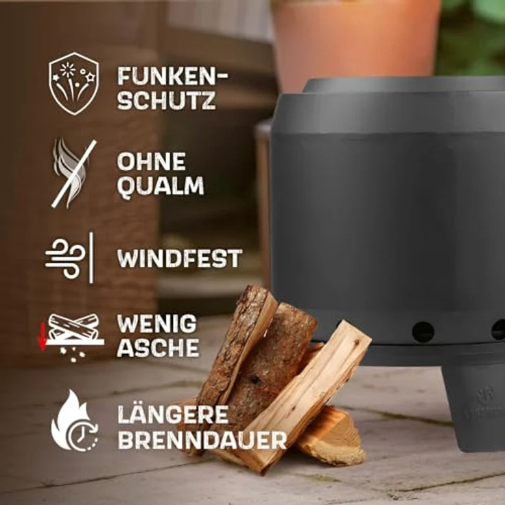 LANDMANN rauchfreier Feuerkorb, klein | 360° Luftzirkulation, pulverbeschichteter Stahl, inkl. Schürhaken [52,5 x 51,5 x 57 cm - 14,8 kg] – Bild 3
