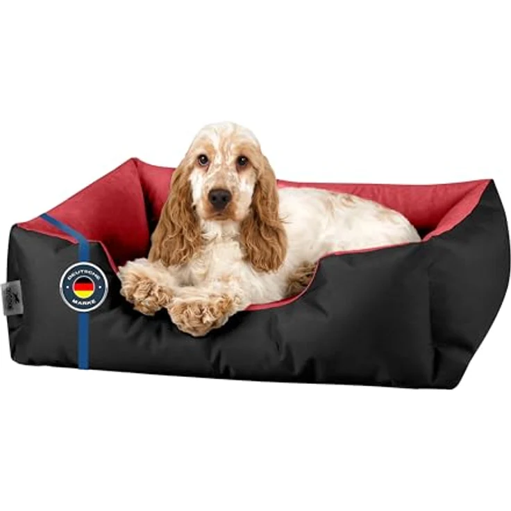 BedDog Hundebett LUPI, Hundekissen mit abziehbaren waschbaren Bezug, Hundekorb, Hundesofa, für kleine Hunde, S, schwarz-rot – Bild 1