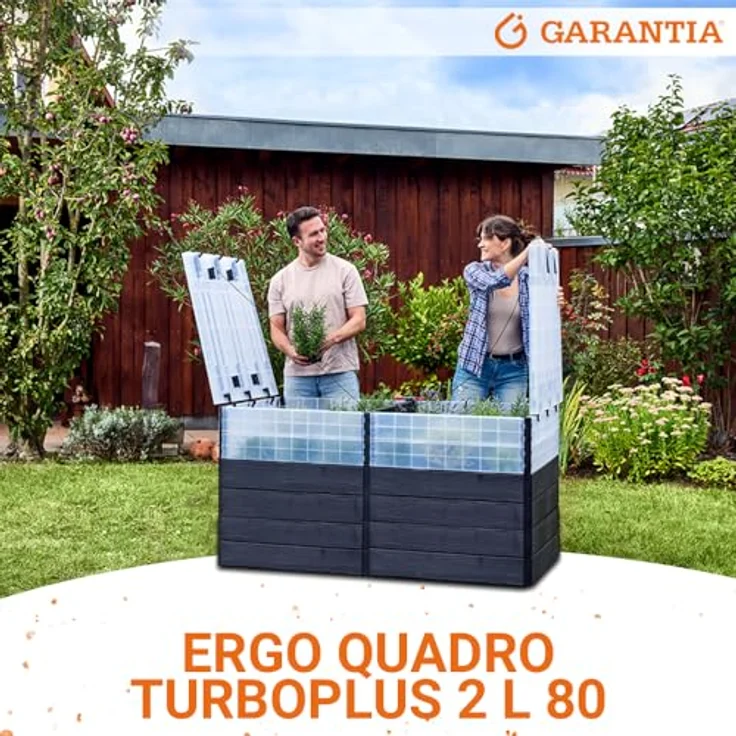 Garantia Hochbeet Ergo Quadro Turbo Plus, 160x80 cm, 3D-Holzoptik, inkl. Frühbeet-Abdeckung – Bild 2