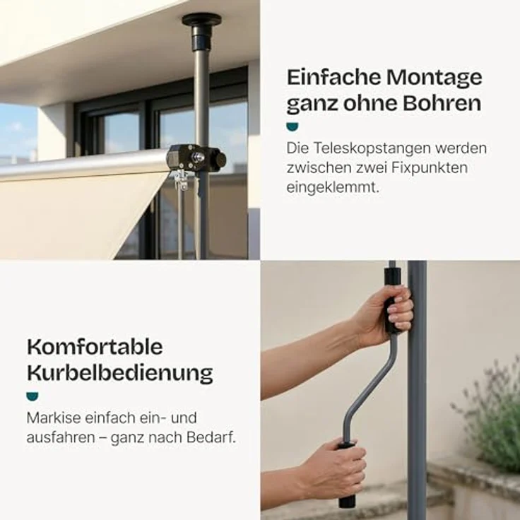 Klemmmarkise 150x120x200-300cm Markise Balkonmarkise -ohne Bohren- Protec – Bild 5