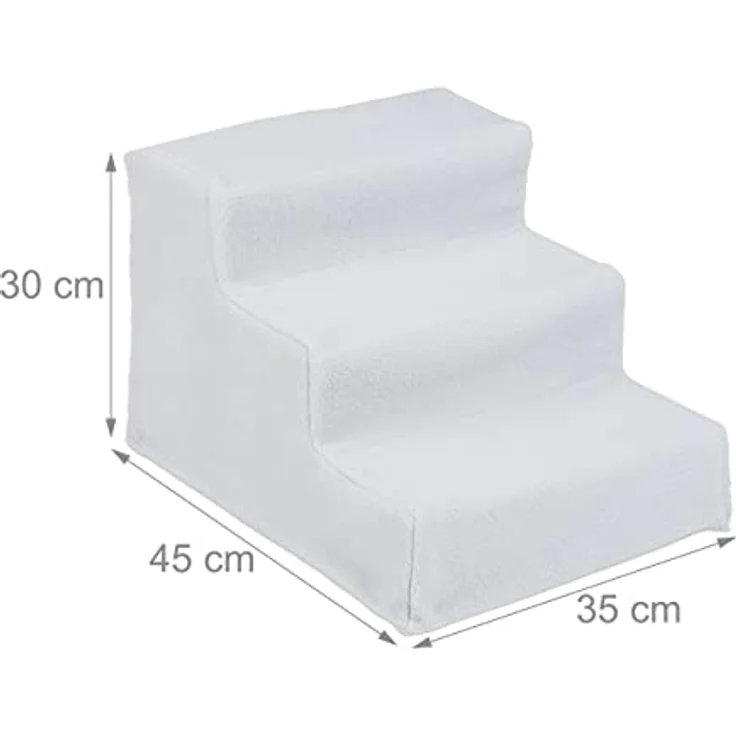 Relaxdays Hundetreppe 3 Stufen, kleine & große Hunde, Bett & Couch, Stoffbezug, Tiertreppe innen, HBT: 30x35x45 cm, weiß – Bild 4