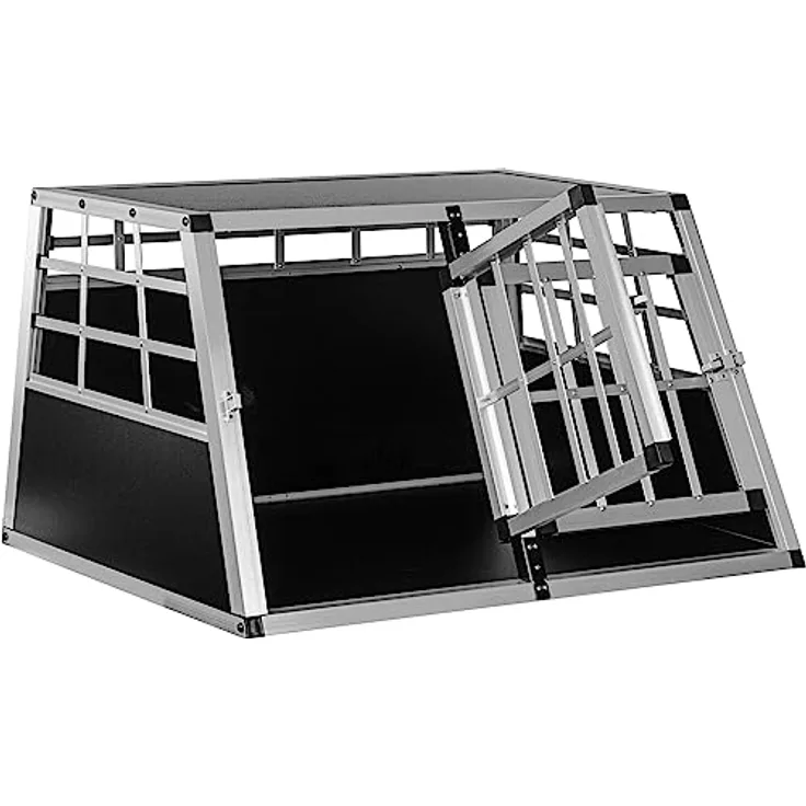 PETSTUFF Hundebox gerade Rückwand 90° - Größenwahl, Zwei Türen, Aluminium und MDF, schwarz-silber