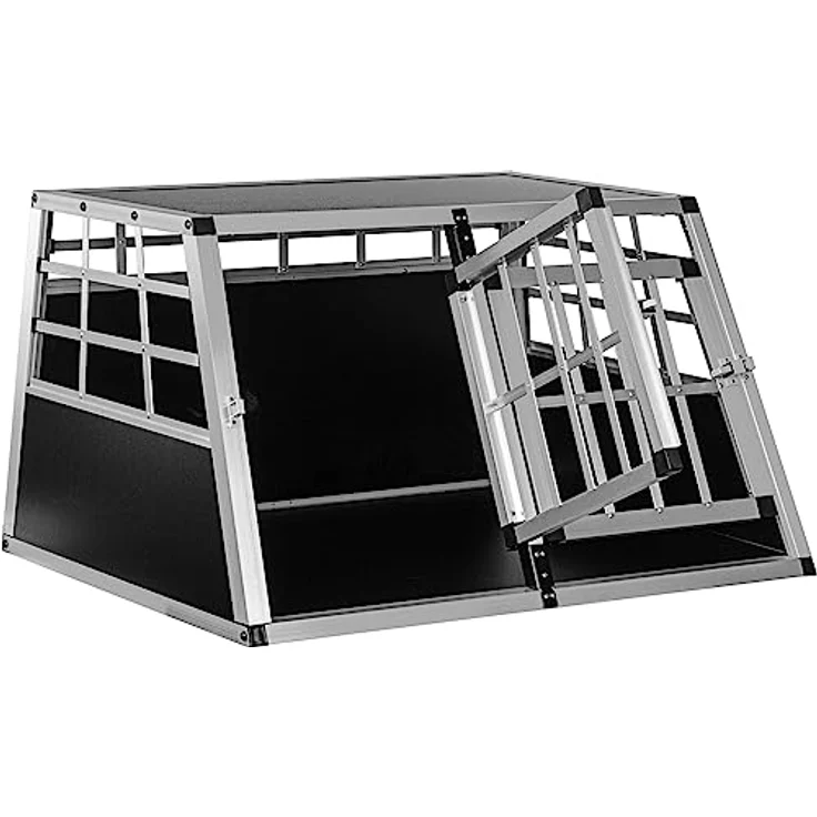 PETSTUFF Hundebox gerade Rückwand 90° - Größenwahl, Zwei Türen, Aluminium und MDF, schwarz-silber – Bild 1