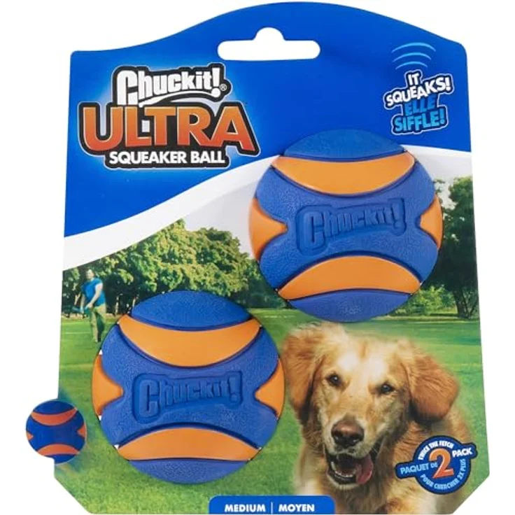 Chuckit Ultra Squeaker Ball, Hundespielzeug 2er Pack, Größe M (Durchmesser 6 cm), schwimmfähig und kombinierbar mit Chuckit! Ball Launcher – Bild 1