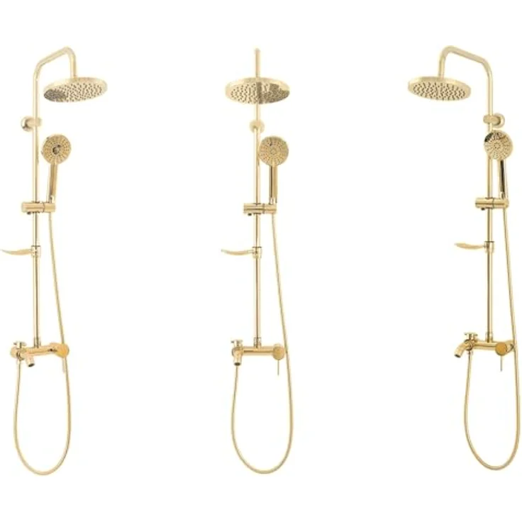 Rea Duschsystem LUIS Gold, Duschset mit Duscharmatur und 20x20 cm Regendusche aus Messing, Oberflächenmontiert, Schlauchlänge 150 cm – Bild 2