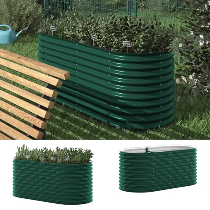 ok-Living Hochbeet Kräuterbeet Gemüsebeet oval 200x100x80cm, grün, aus verzinktem Stahl für optimale Pflanzbedingungen – Bild 3