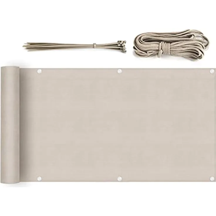 Sekey Balkon Sichtschutz Balkonabdeckung HDPE 220 g/m², Leicht Transparent Wind- und UV-Schutz Wetterfest, mit Ösen, Nylon Kabelbinder und Kordel Taupe 0.75×3m