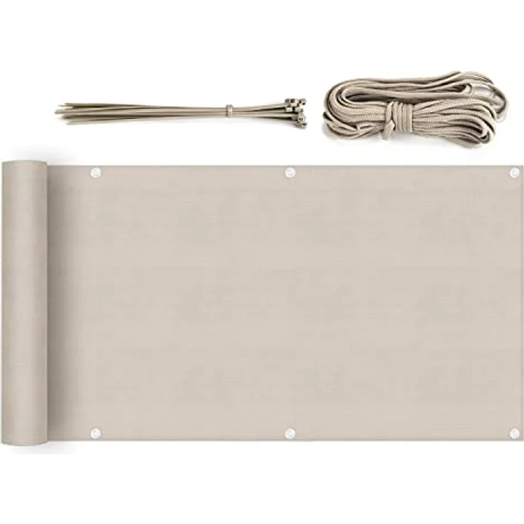 Sekey Balkon Sichtschutz Balkonabdeckung HDPE 220 g/m², Leicht Transparent Wind- und UV-Schutz Wetterfest, mit Ösen, Nylon Kabelbinder und Kordel Taupe 0.75×3m – Bild 1