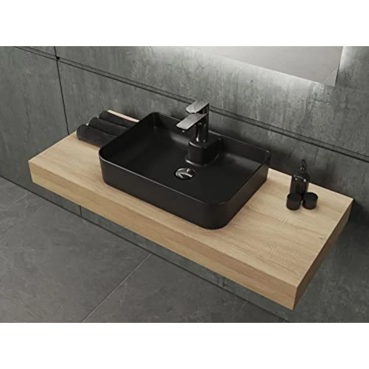 Aqua Bagno Eckiges Aufsatzwaschbecken schwarz matt, Keramikwaschbecken, Waschschale, Handwaschbecken | 50 cm breit – Bild 4
