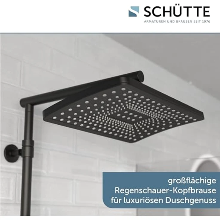 Schütte Duschsystem 'Trento' mit Thermostat schwarz eckig, Handbrause mit 3 Strahlarten – Bild 2
