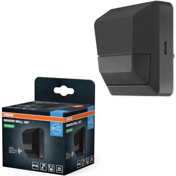 Osram SENSOR WALL 180DEG, Bewegungsmelder mit IP55 Schutzklasse, 180° Erfassungswinkel, moderne Linsenoptik, drei Licht-Einstellmöglichkeiten – Bild 1