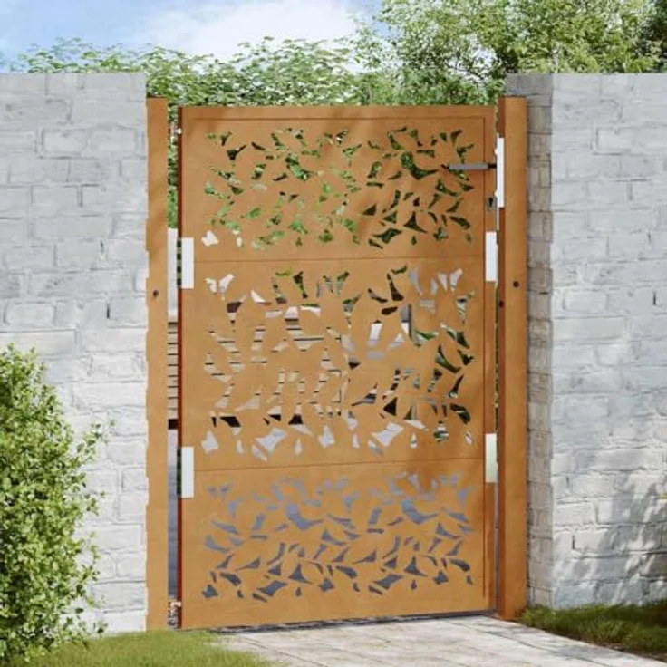 vidaXL Gartentor 105x130 cm Rostiger Wetterfester Stahl Blatt-Design Abschließbar – Bild 2