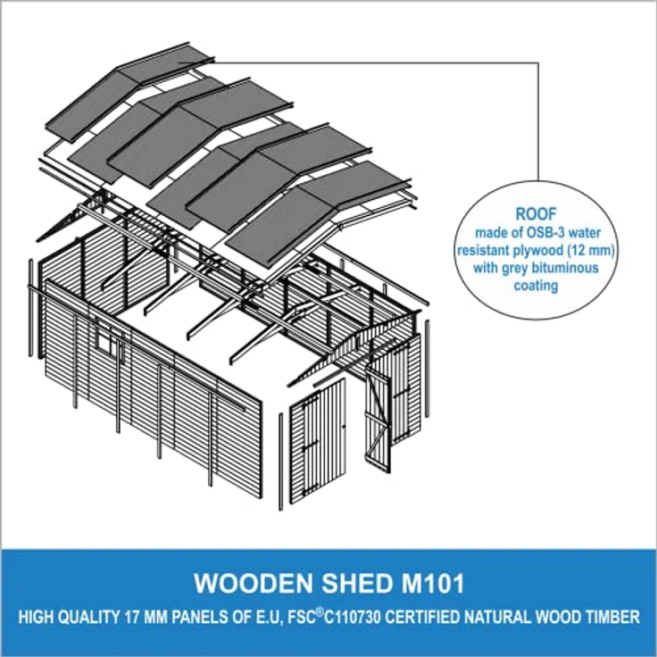 TIMBELA M101 Holzgarage - Abstellraum mit Fenstern - H222x516x324 cm/15 m² Shiplap-Schuppen aus Naturholz - Gartenwerkstatt - Auto- und Geräteschuppen – Bild 4