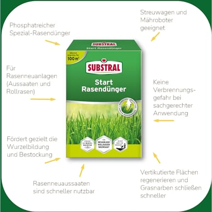 Substral Start Rasendünger für Neuanlagen & Regeneration, 4kg - Phosphatreicher Dünger für dichtere Grasnarben und schnelle Wurzelbildung – Bild 3