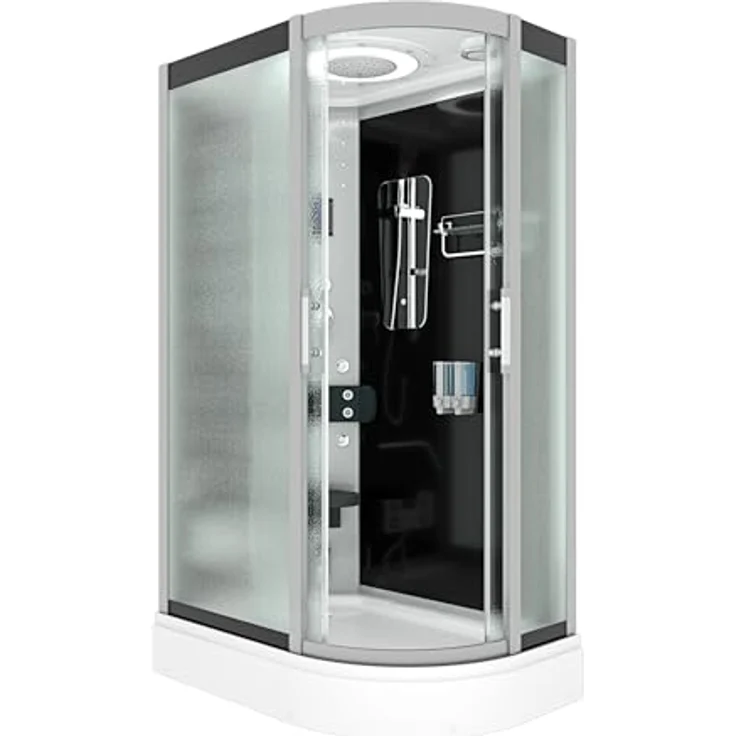 AcquaVapore D60-73M2R-EC Duschtempel, Dampfdusche mit 8 Rückenmassagedüsen, Schwarz, 80x120 cm – Bild 2
