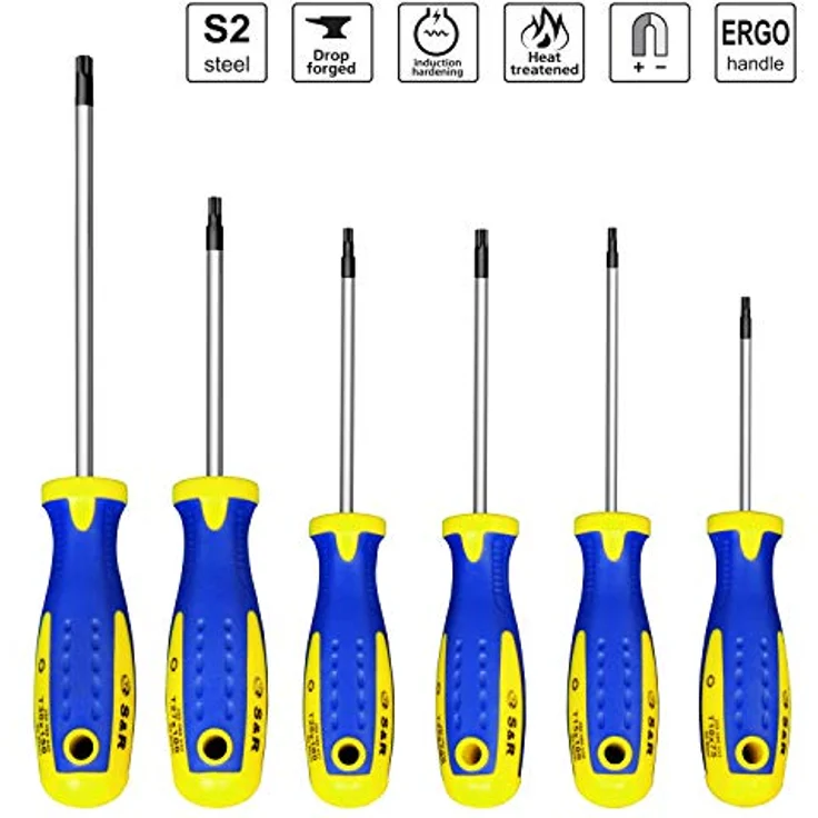 S&R Schraubendreher Set Torx 6-tlg, magnetisch, Power-Form, gelochter Ergo-Griff, inkl. Wandhalterung, S2 Spezialstahl Klingen, Profi-Qualität – Bild 4