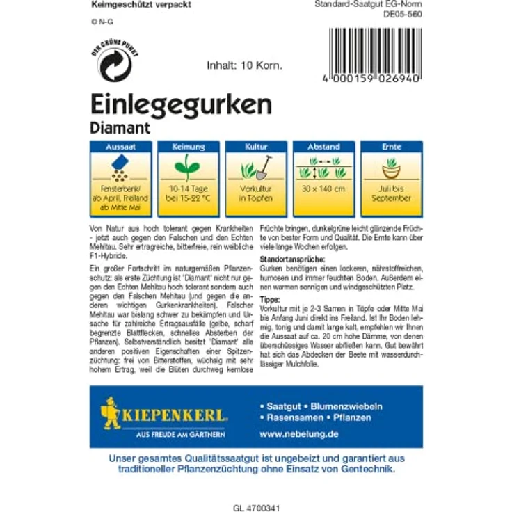 Kiepenkerl Einlegegurken Traubengurken Diamant parthenocarp tolerant – Bild 3