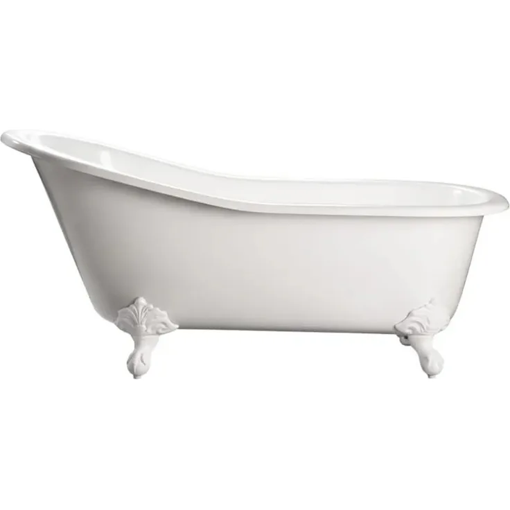 Rogier & Mothes Gusseisen Badewanne Ashford, freistehend mit weißen Füßen, 156cm x 79cm, antibakterielle Oberfläche, handbemalt