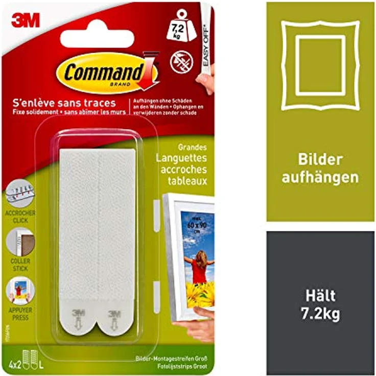 3M Command Bilder-Montage Strips Weiß Inhalt: 4 Paar - Preisvergleich – Bild 2
