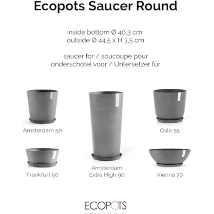 ECOPOTS Blumentopfuntersetzer ROUND SAUCER Grey, Recyclingkunststoff, bruchsicher, leicht, UV- und frostbeständig – Bild 2