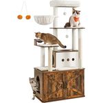 Feandrea Kratzbaum 170 cm, vintagebraun, große Höhle, Liegemulde, Kratzstämmen, Plüschbälle, Katzenklo-Schrank