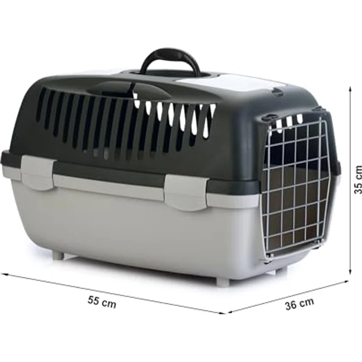 Stefanplast Gulliver 2 Transportbox für Hunde und Katzen, dunkelgrau/grau, 55x36x35 cm, mit Metalltür und Belüftungslöchern – Bild 2