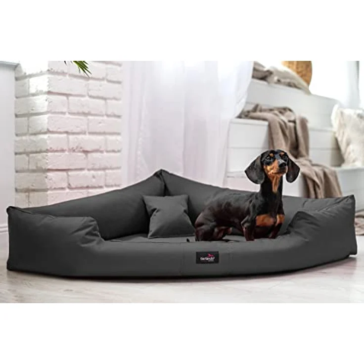 tierlando® Trivia | Orthopädisches Hundebett Robustes Polyester Visco Eckbett Eckhundebett Gr. M 80cm Graphit Grau – Bild 1