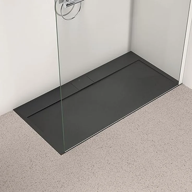 Ideal Standard Ultra Flat S i.life Rechteckige Duschwanne 140 x 70, aus Kunstharz in Schwarz, rutschfest, mattes Finish, lange Ablaufgarnitur – Bild 4
