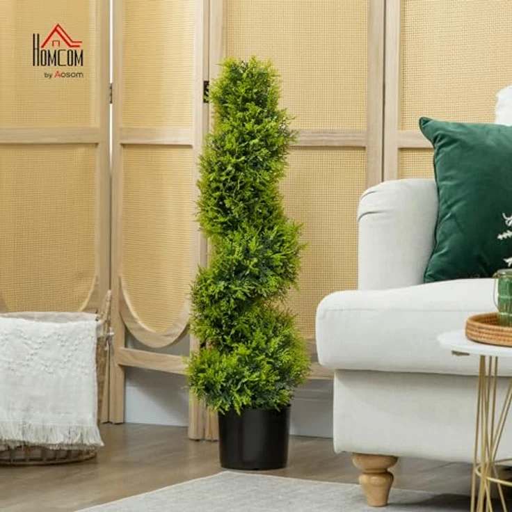 HOMCOM Künstliche Zypresse 90cm, UV-beständige Kunstpflanze in Spiralform mit 693 PE-Blättern, pflegeleicht im schweren Topf für Innen- und Außenbereich – Bild 2