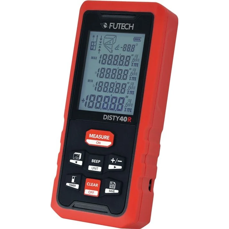 FUTECH Laserentfernungsmesser DISTY 40 RED, 40m Reichweite, ±2mm Genauigkeit, IP54, 99 Speicherplätze – Bild 1