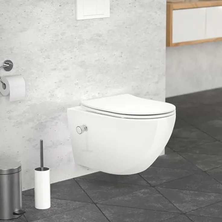 LuxeBath Wand WC Spülrandlos mit Bidet-Funktion, Weiß, Tiefspüler Keramik Hänge WC, Wash WC Nano Beschichtung, Tornadospülung, Hängend mit WC-Sitz Absenkautomatik